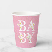 Pink Golden Daisy Glitzer Glow Baby Dusche Pappbecher (Rückseite)