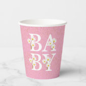 Pink Golden Daisy Glitzer Glow Baby Dusche Pappbecher (Vorderseite)
