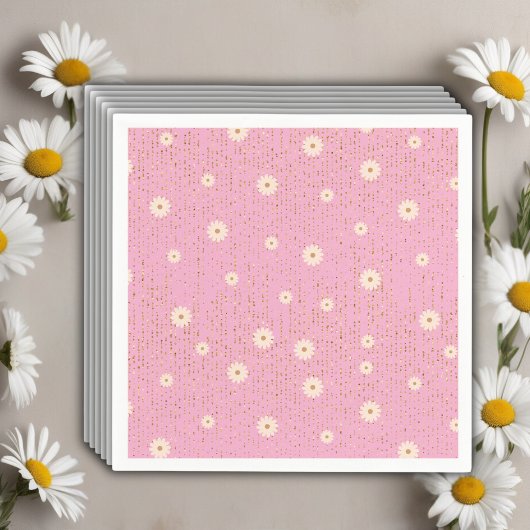 Pink Golden Daisy Glitzer Glow Baby Dusche Serviette