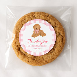 Pink Golden Doodle Birthday Thank You Favor Runder Aufkleber