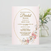 Pink Golden Floral Geometric Peach Brautparty Einladung (Stehend Vorderseite)