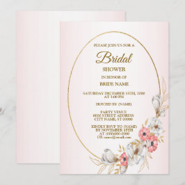 Pink Golden Floral Geometric Peach Bridal Shower Einladung