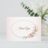 Pink Golden Floral Geometric Peach Wedding Dankeskarte (Stehend Vorderseite)