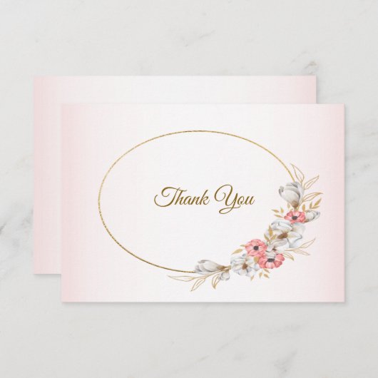 Pink Golden Floral Geometric Peach Wedding Dankeskarte (Vorne/Hinten)