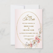 Pink Golden Floral Geometric Peach Wedding Save The Date (Vorderseite)