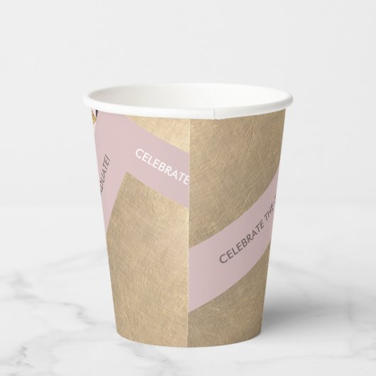 Pink Golden Geometric Muster Graduation Party  Pappbecher (Rechts)