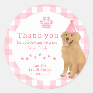 Pink Golden Retriever Erste Geburtstagsparty Gefal Runder Aufkleber