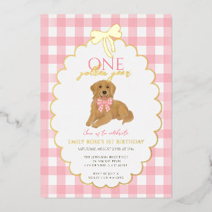 Pink Golden Retriever Puppy Pawty 1. Geburtstag Folieneinladung
