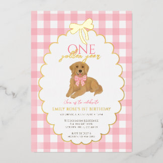 Pink Golden Retriever Puppy Pawty 1. Geburtstag Folieneinladung