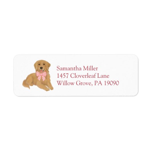 Pink Golden Retriever Puppy Return Address Label (Vorne)