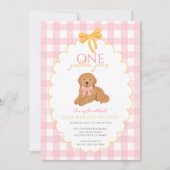 Pink Goldendoodle Dog First Birthday Party Einladung (Vorderseite)