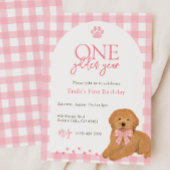 Pink Goldendoodle Dog One Golden Year birthday Einladung