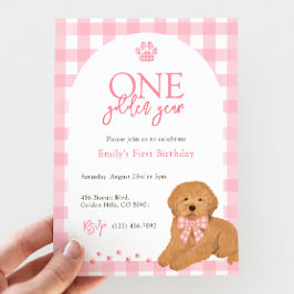 Pink Goldendoodle Dog One Golden Year birthday Einladung