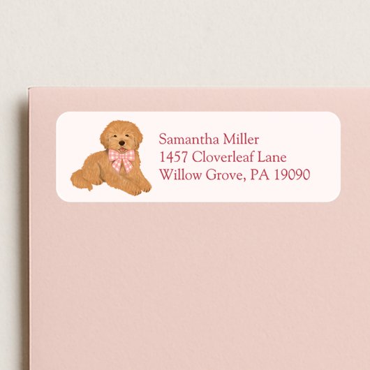 Pink Goldendoodle Puppy Dog Return Address Label