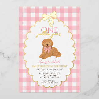 Pink Goldendoodle Welpen Hund Pawty 1. Geburtstag Folieneinladung