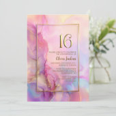 Pink-Goldene 16. Geburtstagsfeier Einladung (Stehend Vorderseite)