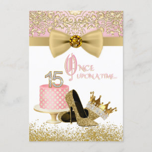 Pink-Goldene Quinceanera-Geburtstagsfeier Einladung