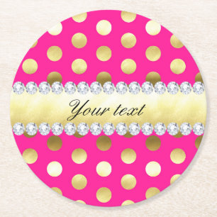 Pink-Goldfolien-Tupfen-Diamanten Runder Pappuntersetzer