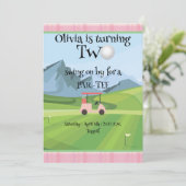 Pink Golf 2. Geburtstag Einladung (Stehend Vorderseite)