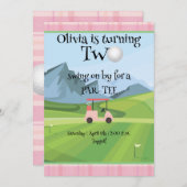 Pink Golf 2. Geburtstag Einladung (Vorne/Hinten)