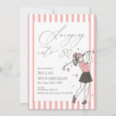 Pink Golf 30th Birthday Party Swinging Into 30 Einladung (Vorderseite)