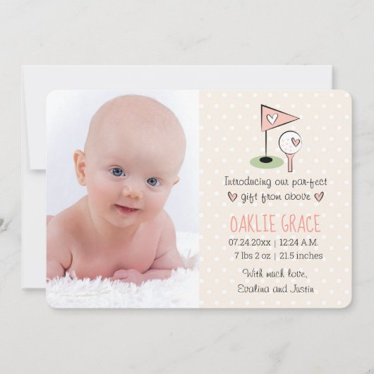 Pink Golf Baby Announcement Girl Ankündigung (Vorderseite)