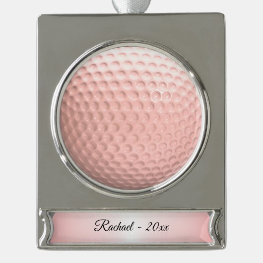 Pink Golf Ball Sport Banner-Ornament Silber (Vorderseite)