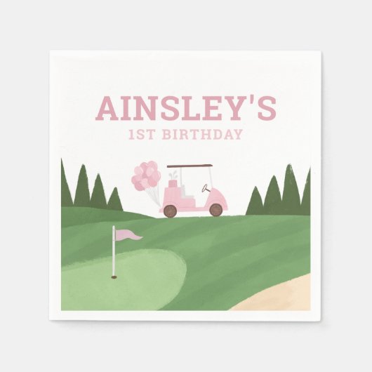 Pink Golf Birthday Party Serviette (Vorderseite)