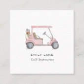Pink Golf Cart Female Golf Instructor Golf pro Quadratische Visitenkarte (Vorderseite)