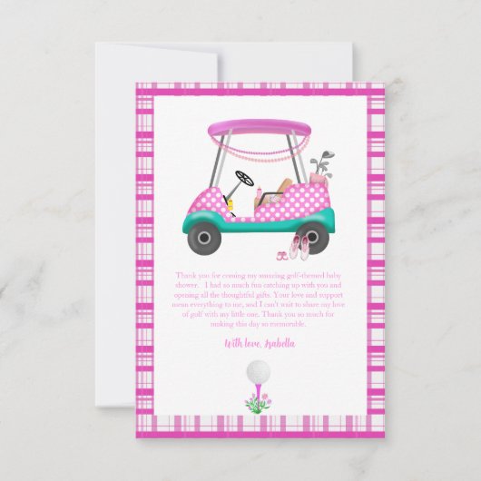 Pink Golf Cart mit Babyausstattung Babydusche Dankeskarte (Vorderseite)