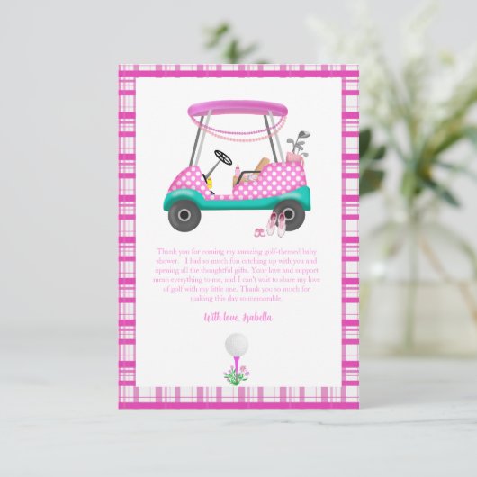 Pink Golf Cart mit Babyausstattung Babydusche Dankeskarte (Stehend Vorderseite)