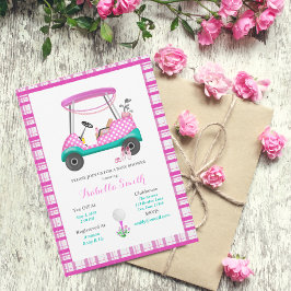Pink Golf Cart mit Babyausstattung Babydusche Einladung