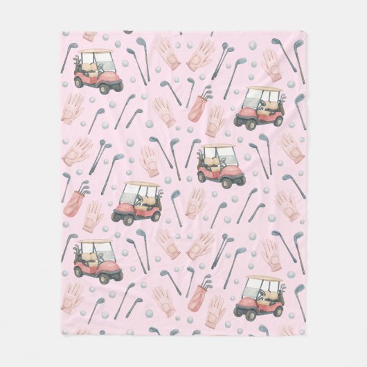 Pink Golf Cart Pattern Lady Golfer  Fleecedecke (Vorderseite)