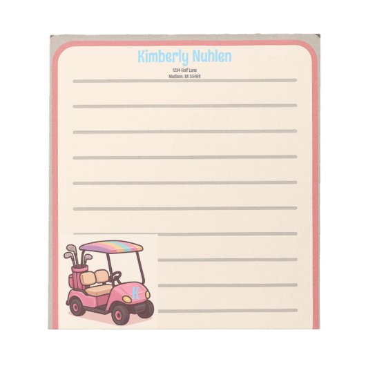 Pink Golf Cart Personalisiert Notizblock (Vorderseite)