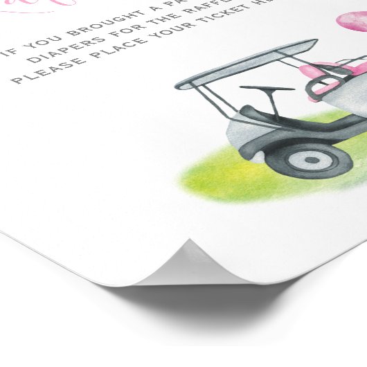 Pink Golf Diaper Raffelzeichen Poster (Ecke)