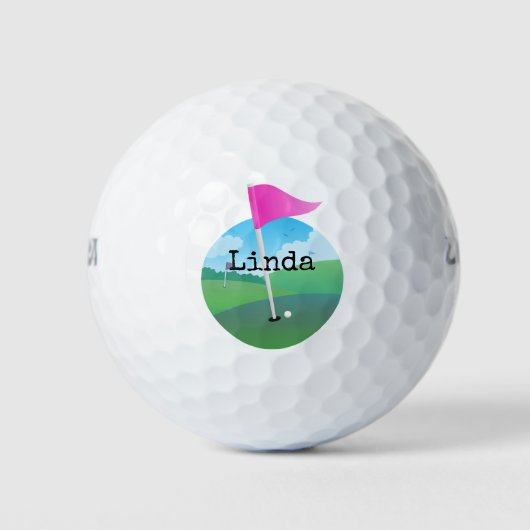 Pink Golf Flag Illustration Golfball (Vorderseite)