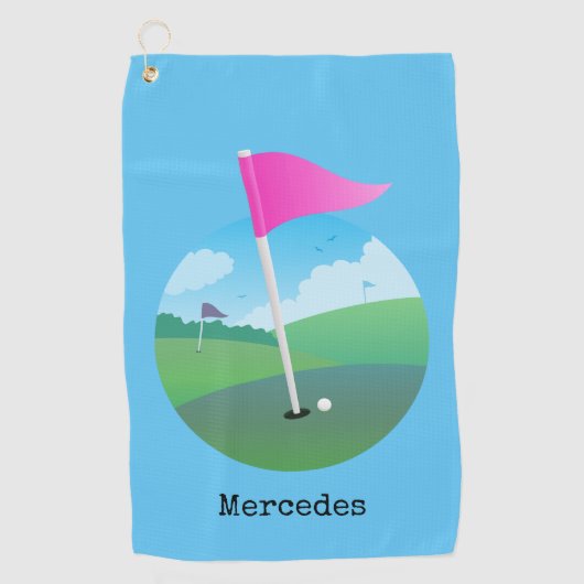 Pink Golf Flag Illustration Golfhandtuch (Vorderseite)