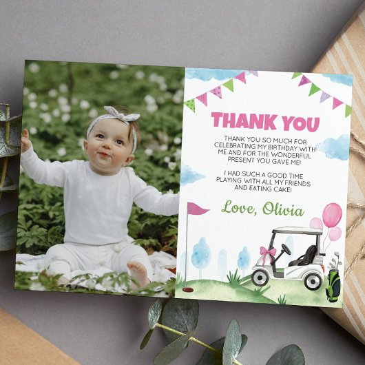 Pink Golf Girl Geburtstag Foto Danke Karte