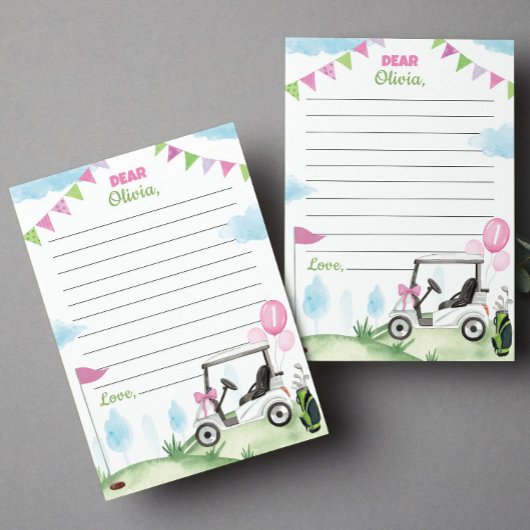 Pink Golf Girl Time Capsule Note Card Dankeskarte