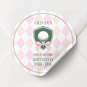 Pink Golf Girls Hole in One 1. Geburtstagsfeier Runder Aufkleber