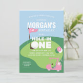 Pink Golf Hole in einem Geburtstag Einladung (Stehend Vorderseite)