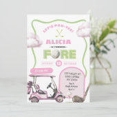 Pink Golf Kid's Fore Birthday Einladung (Stehend Vorderseite)