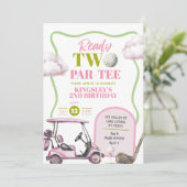 Pink Golf Kid's Two Par-Tee Birthday Einladung (Stehend Vorderseite)