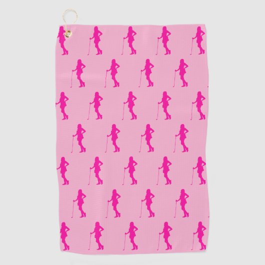 Pink Golf Lady Silhouette Golf Towel Golfhandtuch (Vorderseite)