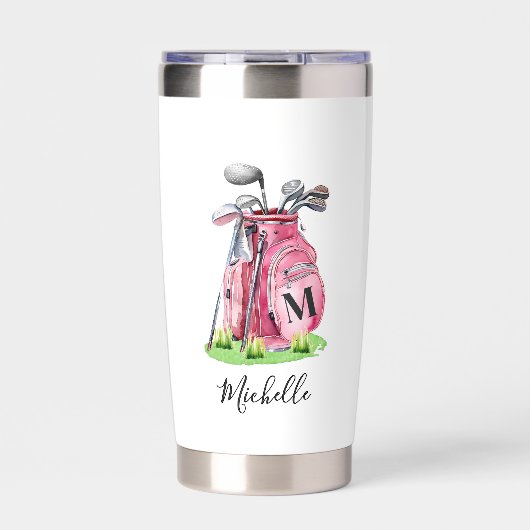Pink Golf Monogram Thermobecher (Vorderseite)