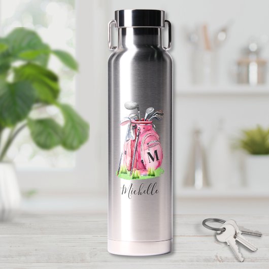 Pink Golf Name Monogram Trinkflasche