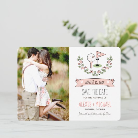 Pink Golf Save the Date (Stehend Vorderseite)