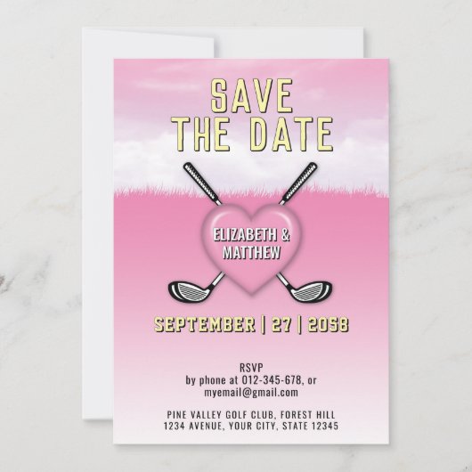 Pink Golf Wedding - Einladung Design (Vorderseite)