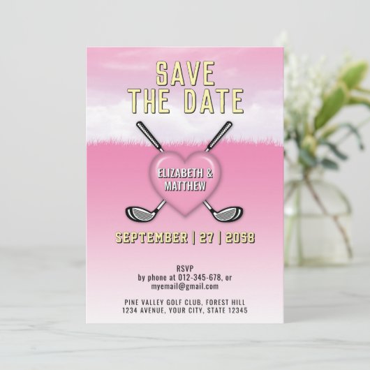 Pink Golf Wedding - Einladung Design (Stehend Vorderseite)