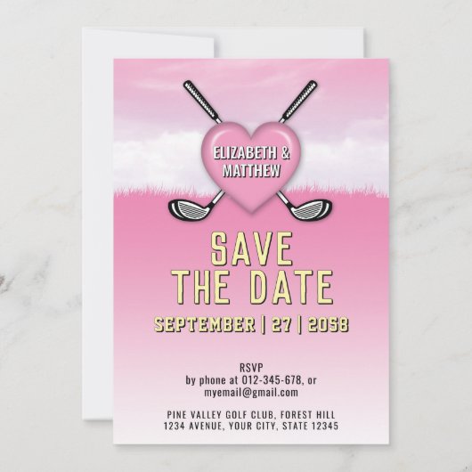 Pink Golf Wedding - Einladung Design (Rückseite)